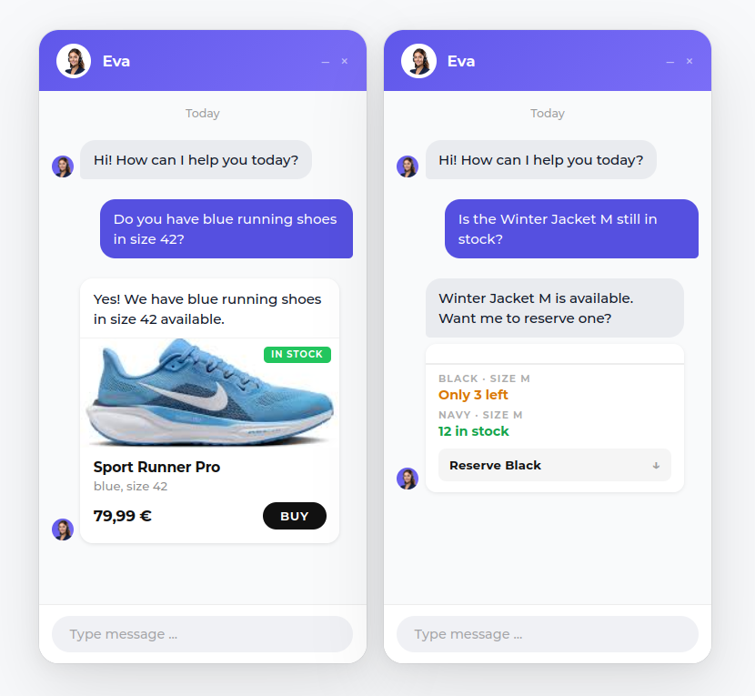 Chatbot answering a product availability question